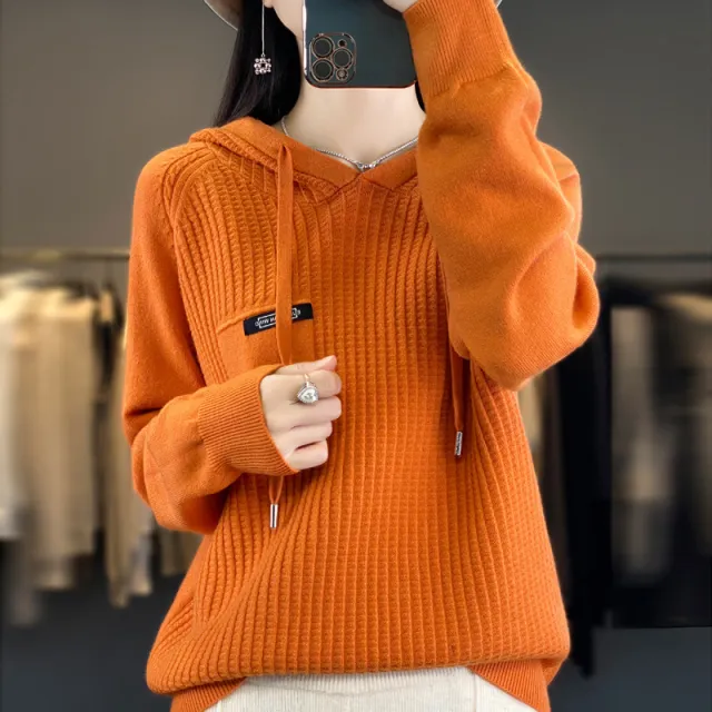 Korean Style Knitted Hooded Sweater Pullover Orange - Shop at LoveMi