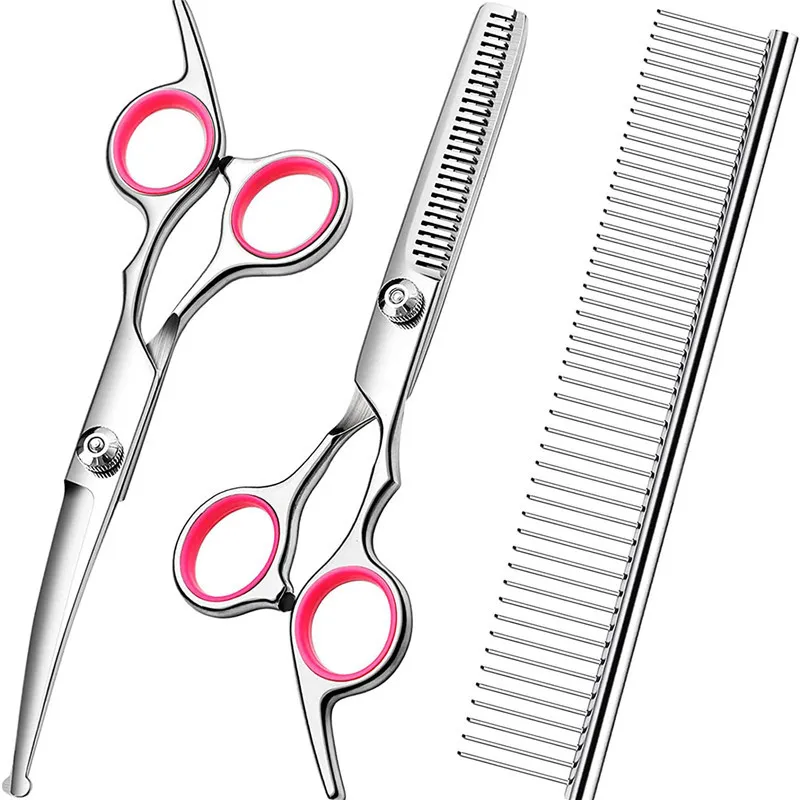 Stainless Steel Pet Scissors - 65 Inch Set Including Comb Bag