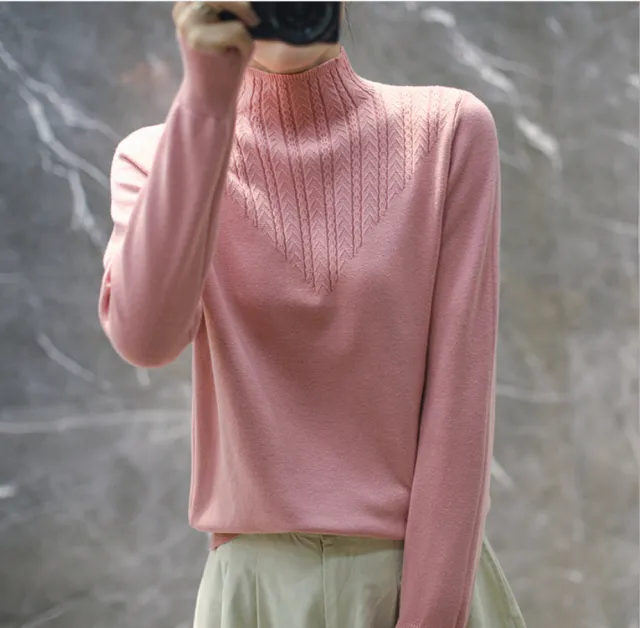 Lace Mock Neck Sweater Women's Pullover Long Sleeves Outer Match Dark Pink - Shop at LoveMi