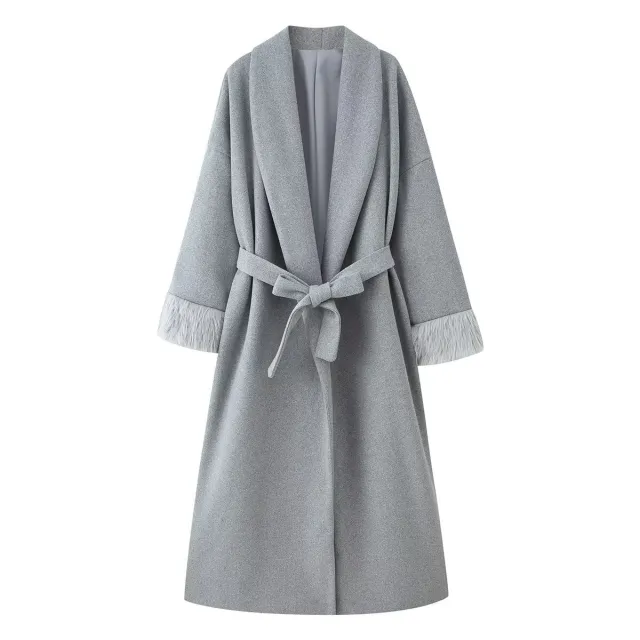 Autumn And Winter Lacing Cuff Woolen Coat Dark Gray - Shop at LoveMi
