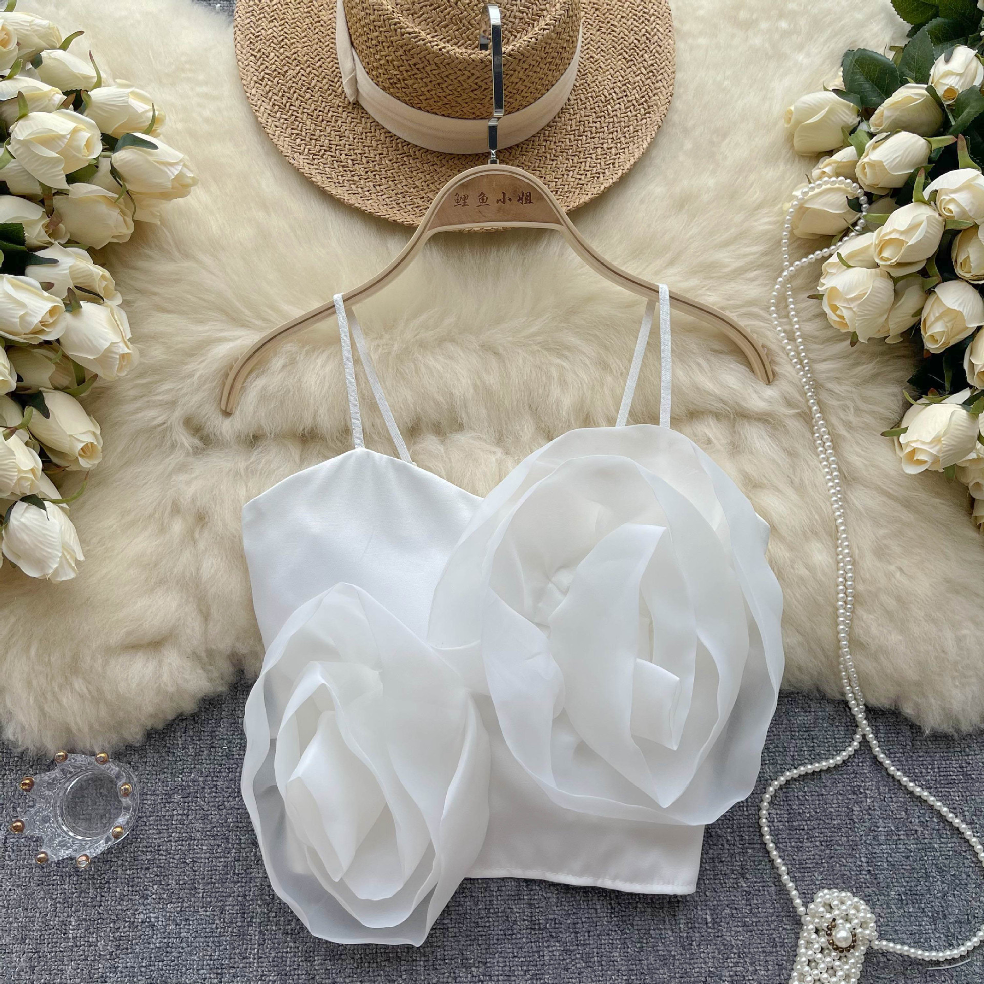 Fashion Three dimensional Flower Camisole Women White - Shop at LoveMi