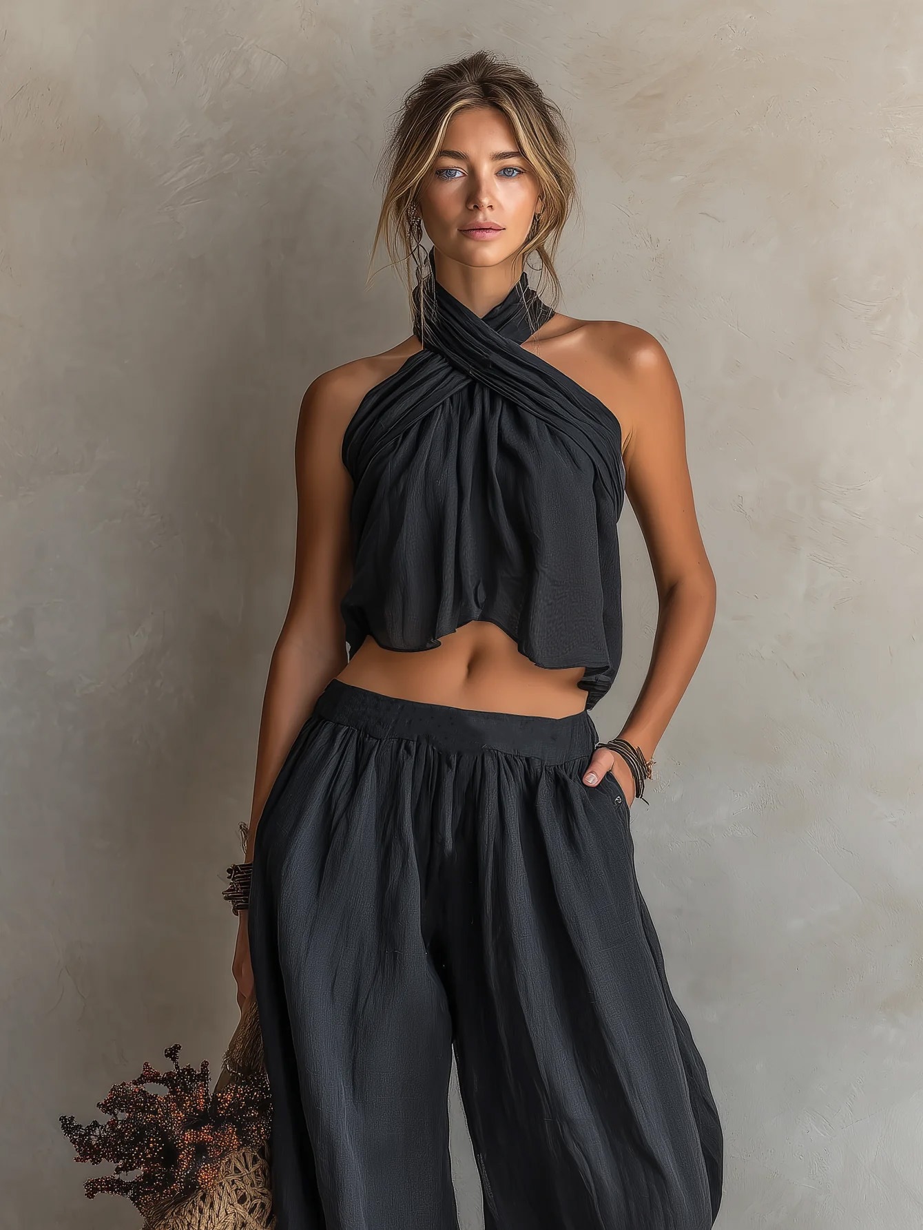 Women's Linen Blend Two-Piece Set – Fabric and Fit Detail