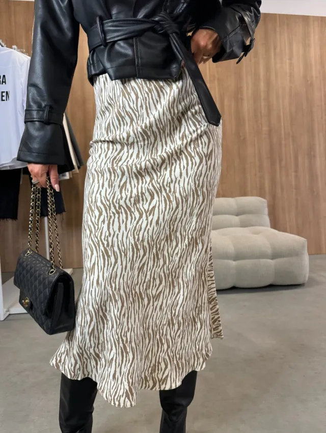 Fashion High Waist Print Women's Skirt Khaki Pattern - Shop at LoveMi