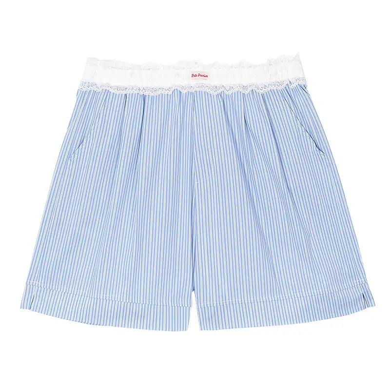 Short-height Lace-trimmed Wide-leg Pants