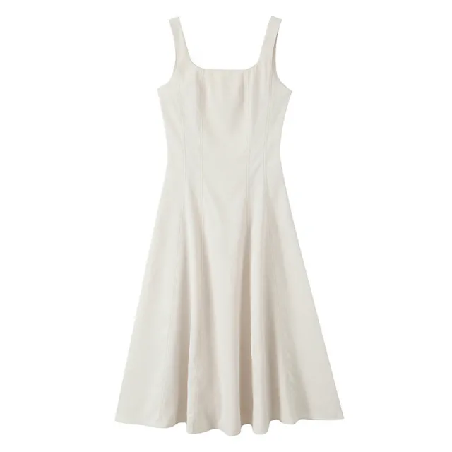 European And American Style Solid Color Slim Fit Slimming Spaghetti Straps Sleeveless Large Swing Skirt - Shop at LoveMi