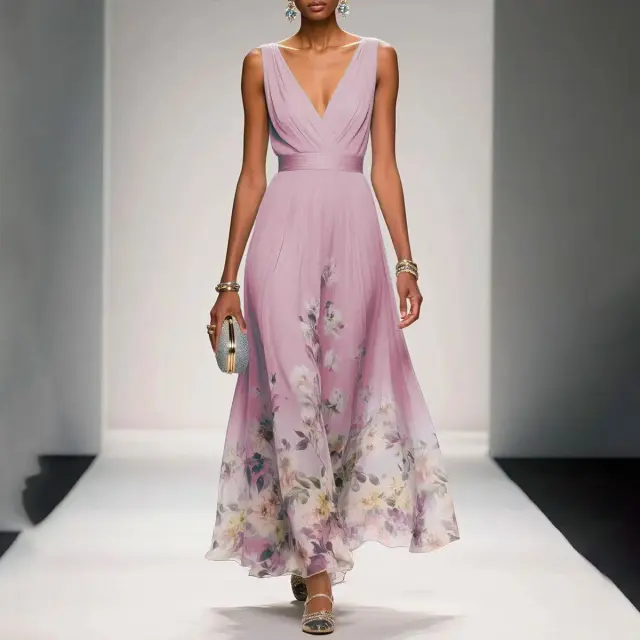 Sexy Vest Chiffon Printed Dress Pink - Shop at LoveMi