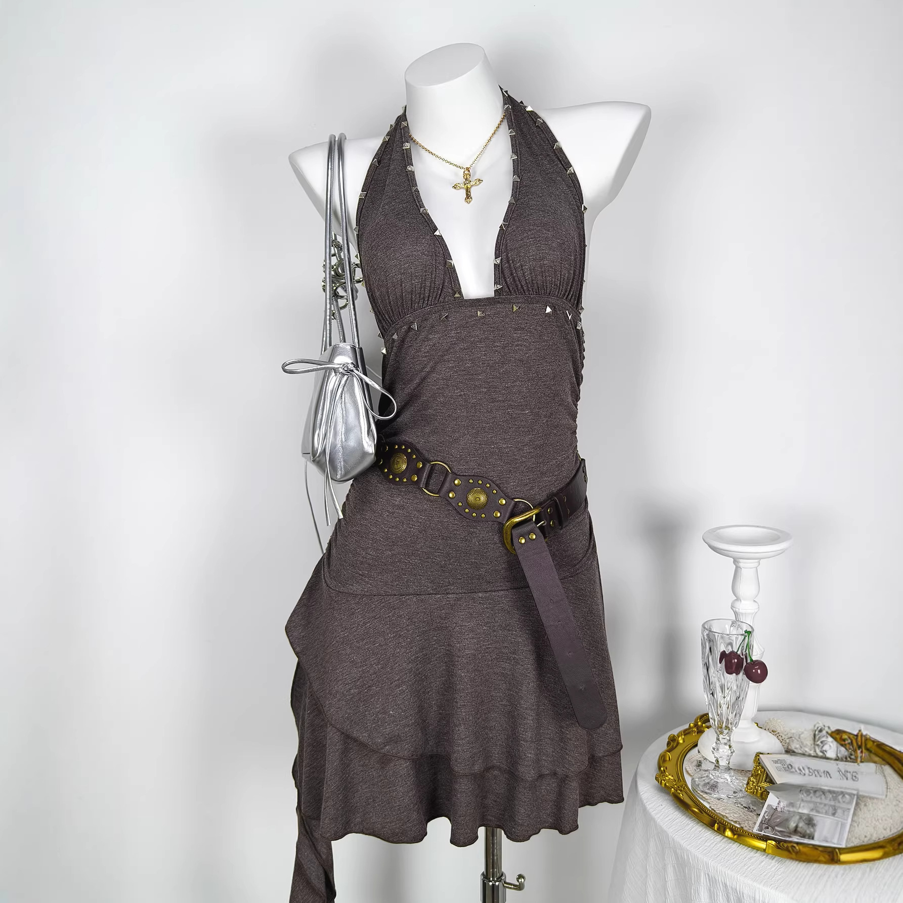 Sexy Halterneck Sleeveless Beaded Dress For Women