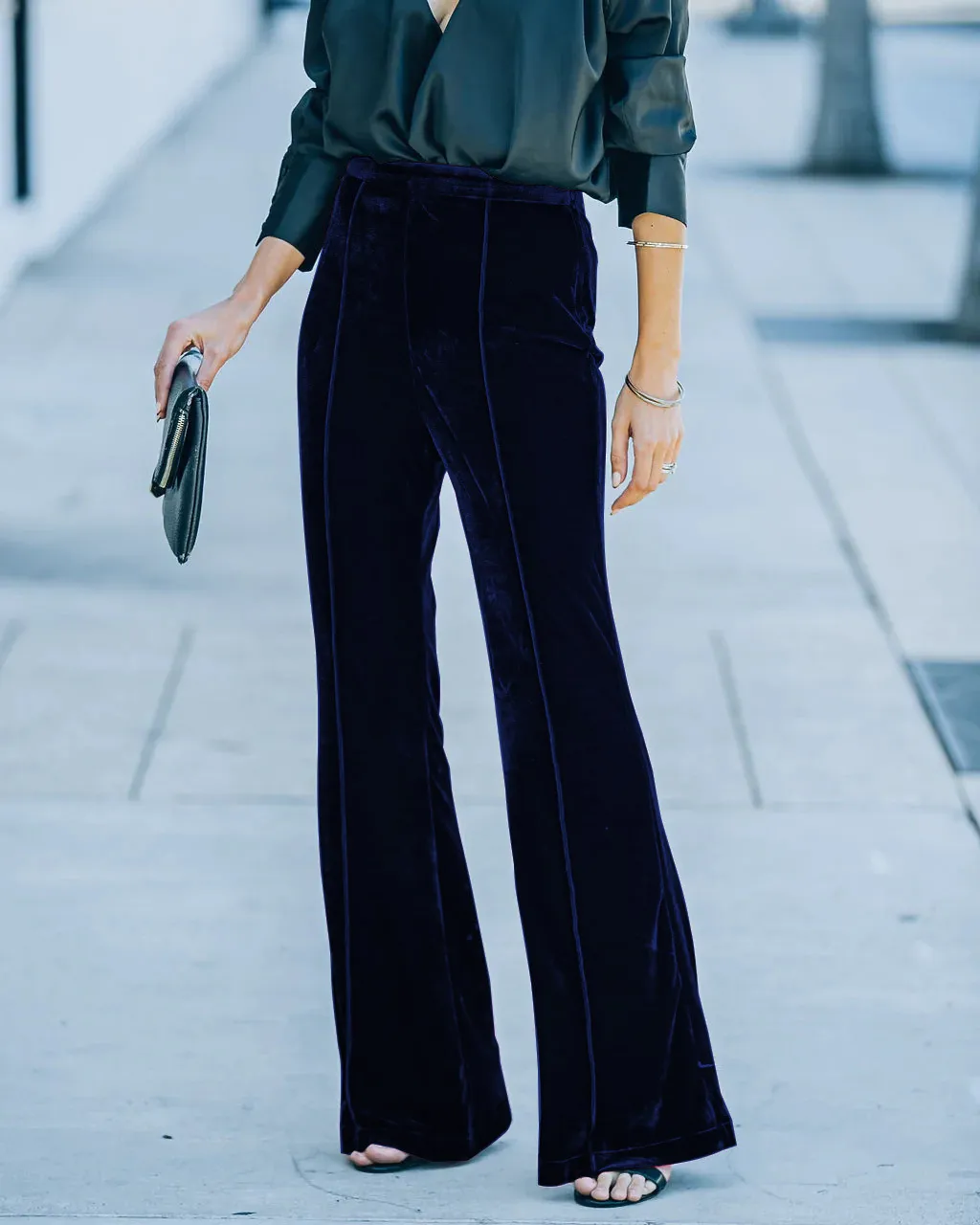 Autumn And Winter Women's Gold Velvet High Waist Casual Pants - Navy