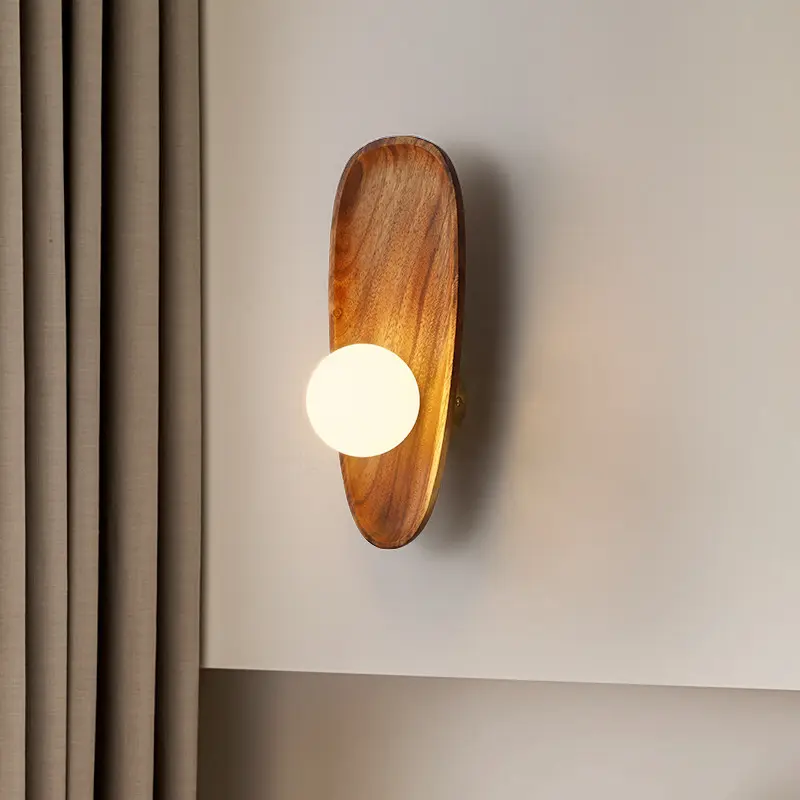 Minimalist Solid Wood Japanese Bedroom Wall Lamp