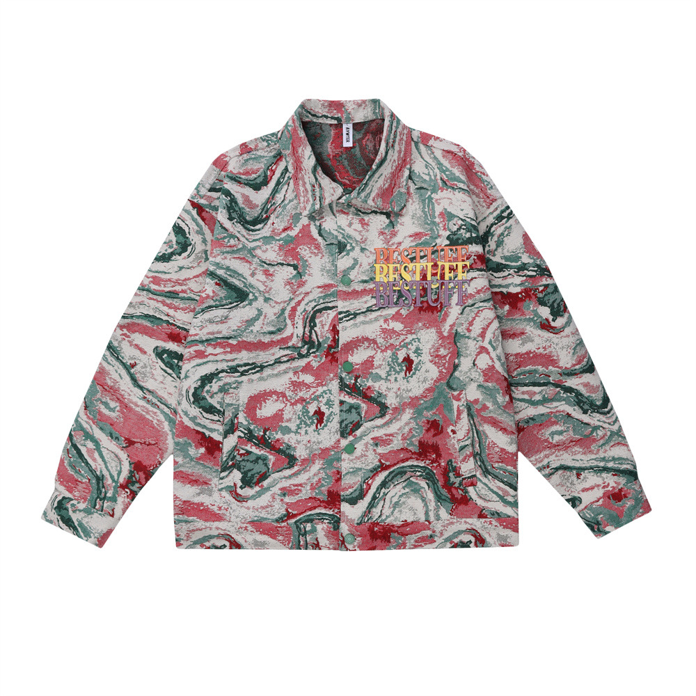 Tie dyed Color Jacquard Jacket Design Sense European And American Turn down Collar Coat Color - Shop at LoveMi