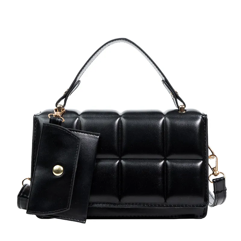 Solid Color Simple Fashionable Stylish Plaid Handbag - Black