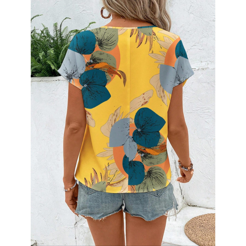 Summer Loose-fitting Casual Round-neck Printed Short-sleeved Top
