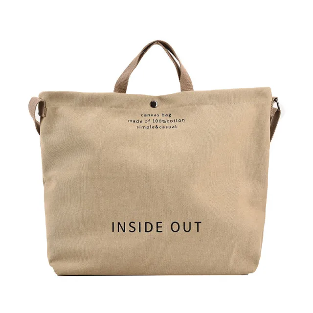 Canvas Letters Tote Bag Large Capacity Crossbody Women Khaki - Shop at LoveMi