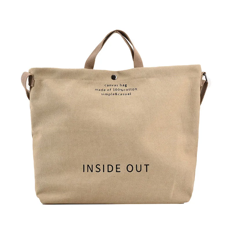 Canvas Letters Tote Bag Large Capacity Crossbody Women - Khaki