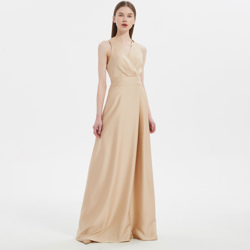 Simple Elegant High-grade Satin Sisters Champagne Dress
