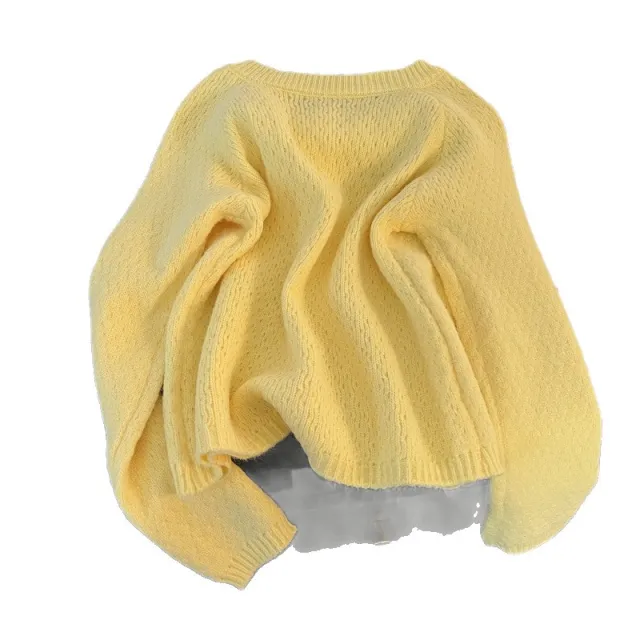 Women's Solid Color Loose fitting Versatile Soft Yellow Sweater Coat Yellow - Shop at LoveMi