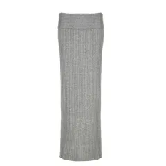 Polyester Fashion Solid Colour Woolen Sheath Dress Simple Temperament Slimming Flanging Low Waist Tight Skirt - Grey - View 1