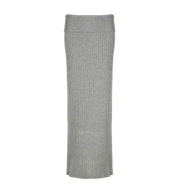 Polyester Fashion Solid Color Woolen Sheath Dress Simple Temperament Slimming Flanging Low Waist Tight Skirt Gray - Shop at LoveMi