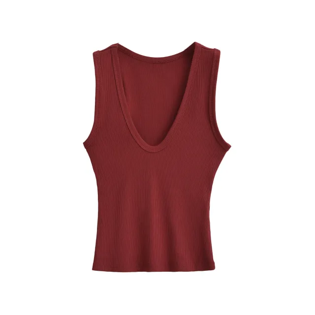 Women's Deep U neck Vest Short Top Wine Red - Shop at LoveMi
