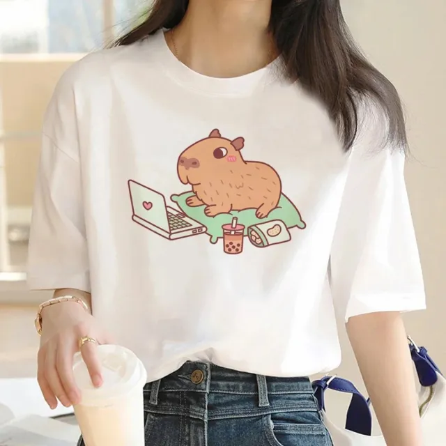 Cute Capybara Clothing Women Vintage Cartoon T Shirt H51596 - Shop at LoveMi