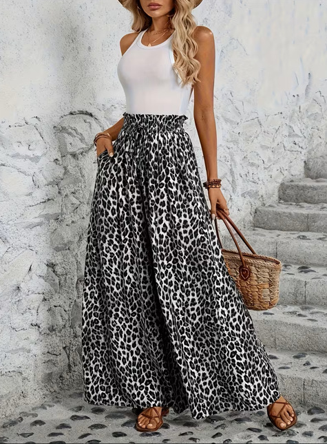 Pantalones holgados de pierna ancha con estampado de leopardo y talle alto para mujer. 1c82d51a 5dca 404c A75f 8c03dec5d4b9