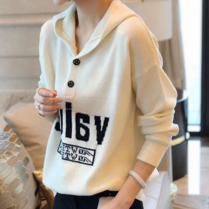 Pullover Hooded Fashionable Stylish Sweater Loose Sweater Coat - Beige