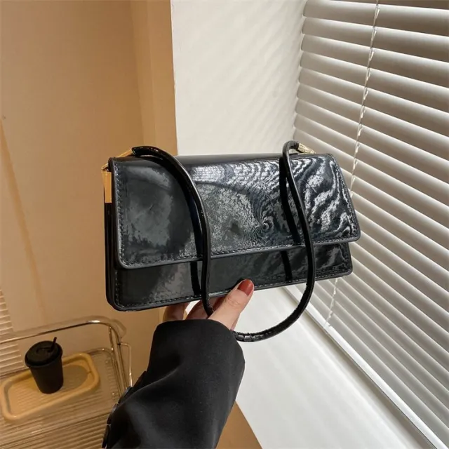 Trendy And Fashionable Portable Paint Glossy Western Style Small Square Bag Black - Shop at LoveMi