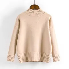 White Turtleneck Sweater Women's Pullover - Khaki - View 1