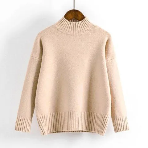 White Turtleneck Sweater Women's Pullover Khaki - Shop at LoveMi