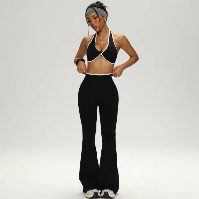 Bra High Waist Peach Hip Bell bottom Pants Suit Black Suit - Shop at LoveMi