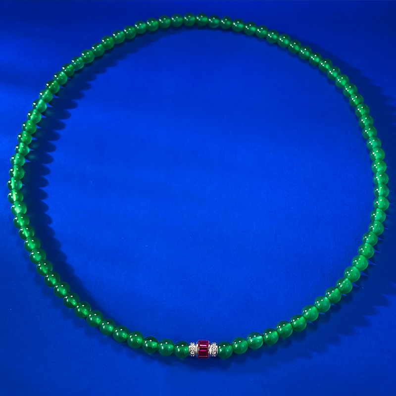 Jewelry Green Chalcedony Beads Necklace