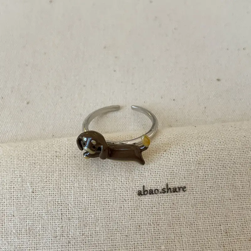 Cartoon Sausage Dog Necklace Ear Stud Ring