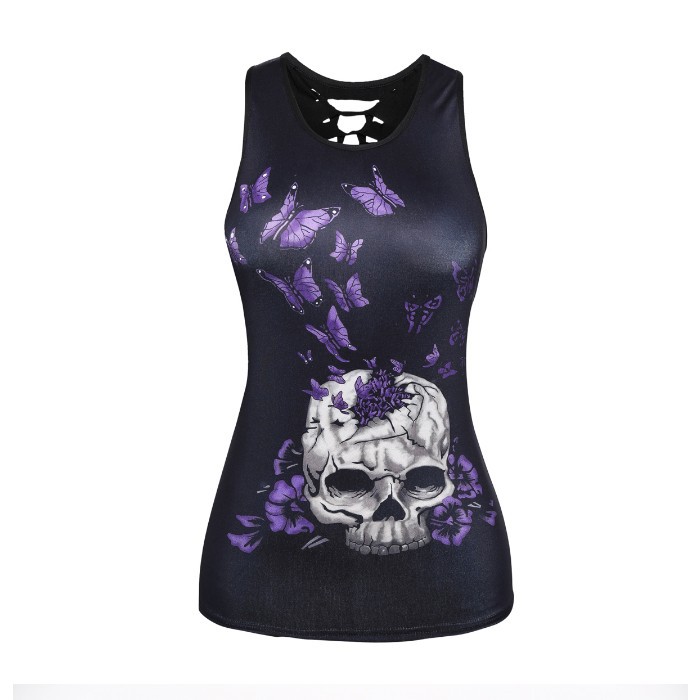 Women's Fashion Skull Digital Print Back Cutout Tank Top 16 - Shop at LoveMi