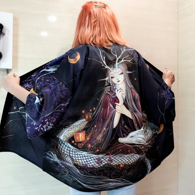 Summer Women Harajuku Digital Printing Kimono Cloak Coat Cardigan Kimono 15 - Shop at LoveMi