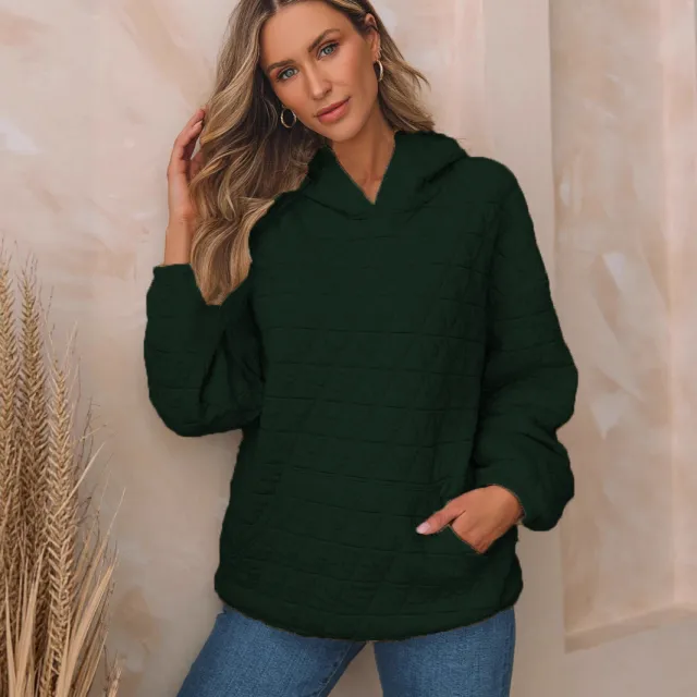 Women's Solid Color Hooded Sweater Regular Sleeve Dark Green - Shop at LoveMi