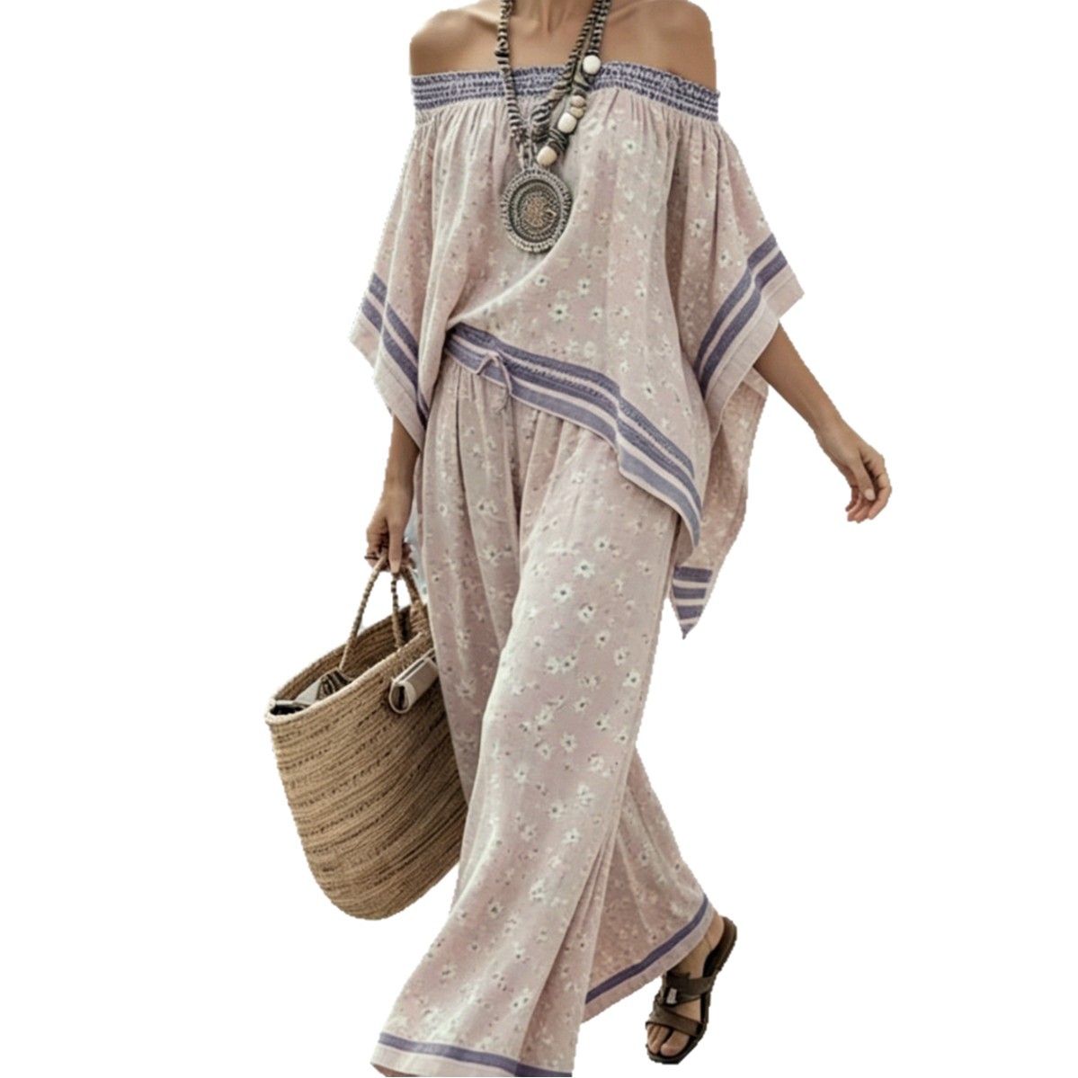 One-shoulder Top And High-waisted Wide-leg Pants Set 6