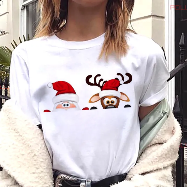 European And American Women's Clothing Merry Christmas Happy Short sleeved T shirt Women's Top Women's Round Neck Bt4311 - Shop at LoveMi