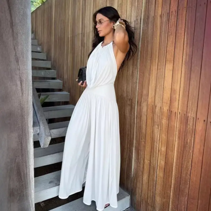 Neck-hanging V-neck Wide-leg Two-piece Set