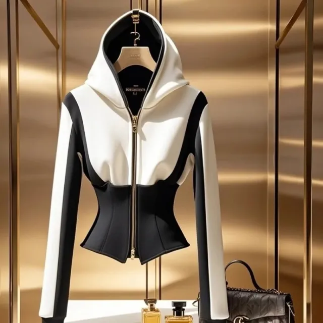 Spring Unique Temperament Hoodie High grade Black And White Contrast Color Sweatshirt Coat Black And White - Shop at LoveMi