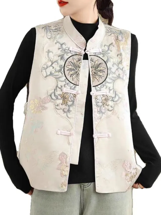 New Embroidery Vest Coat Beige - Shop at LoveMi