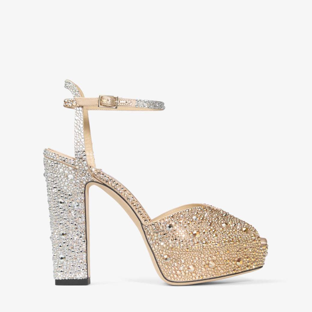 Rhinestone Peep-Toe High-Heeled Sandals