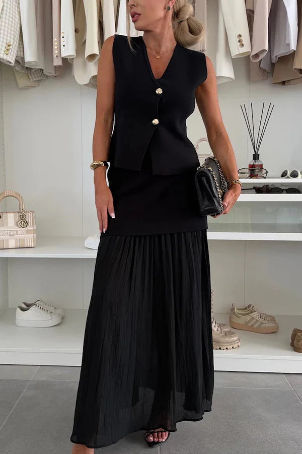 Women's Elegant Slim Knit Vest Top Suit Black - Shop at LoveMi