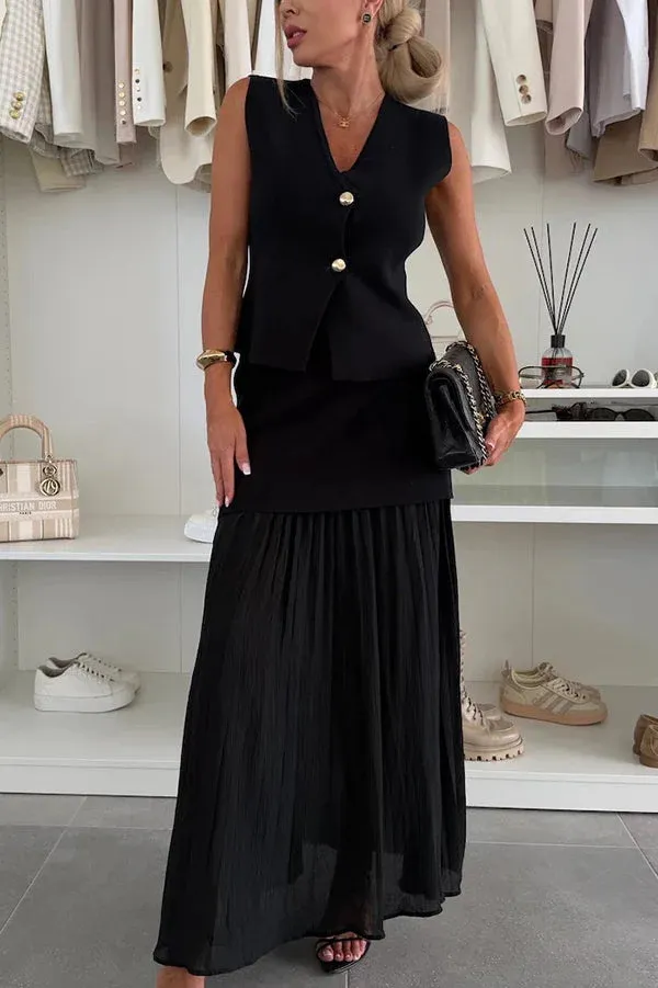 Women's Elegant Slim Knit Vest Top Suit Black - Shop at LoveMi
