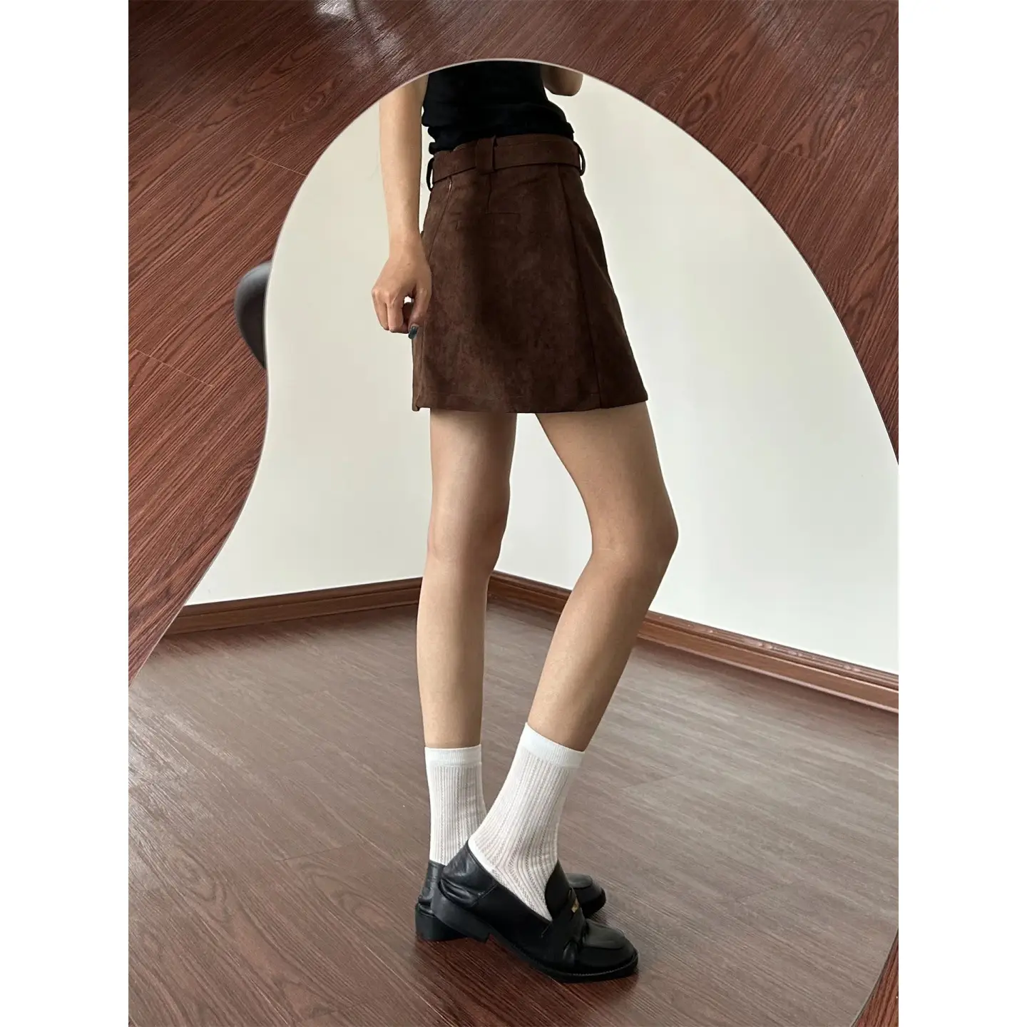 Plus-size Suede-look Pantskirt Brown Skirt For Women Fallwinter