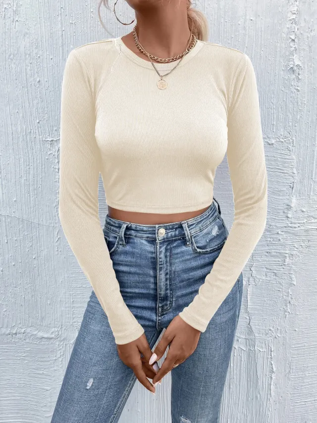 Women's Round Neck Pullover Casual Long Sleeve T shirt Top Apricot - Shop at LoveMi