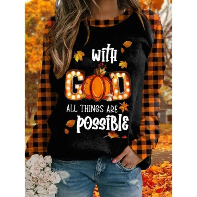 Women's Printed Long Sleeve Crew Neck Sweater Nwy23264 4Xl - Shop at LoveMi