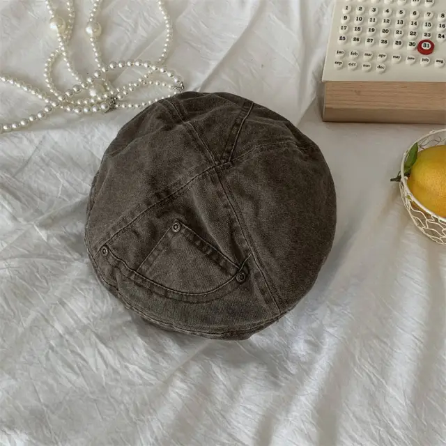 Women's Retro Washed Denim Beret Coffee - Shop at LoveMi
