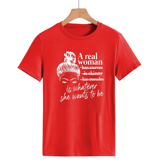 Letter Fashion Print Round Neck Short Sleeve T shirt Red - Shop at LoveMi