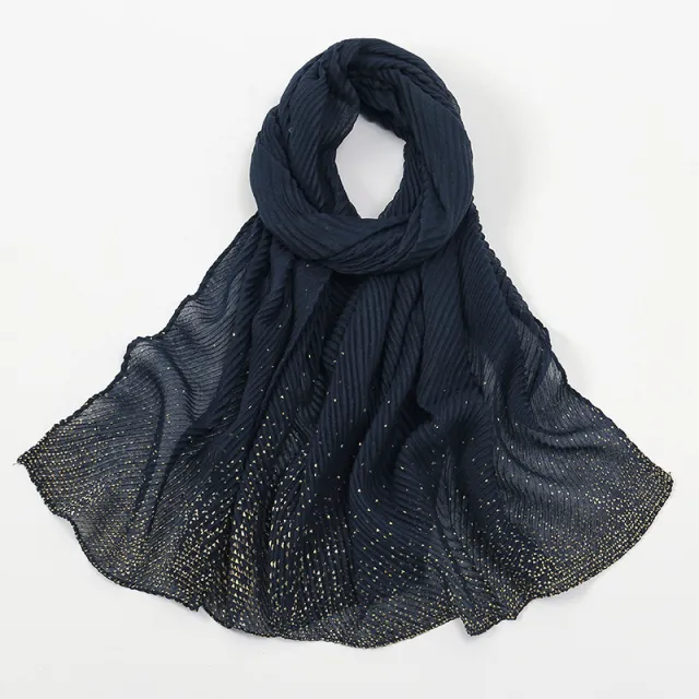 Gilding Crumpled Solid Color Polyester Scarf Women 2 Navy Blue - Shop at LoveMi