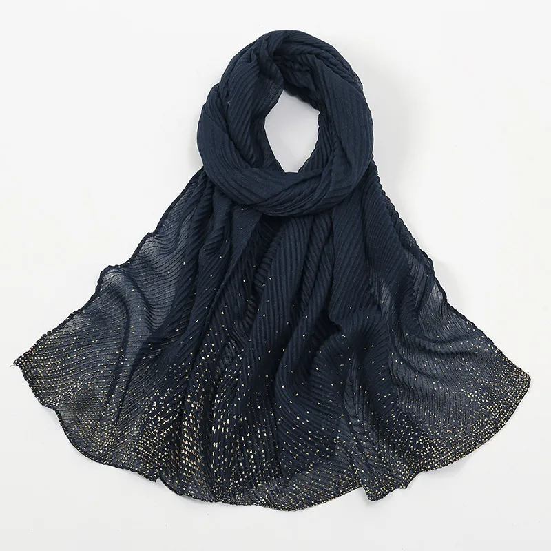 Gilding Crumpled Solid Color Polyester Scarf Women - 2 Navy Blue